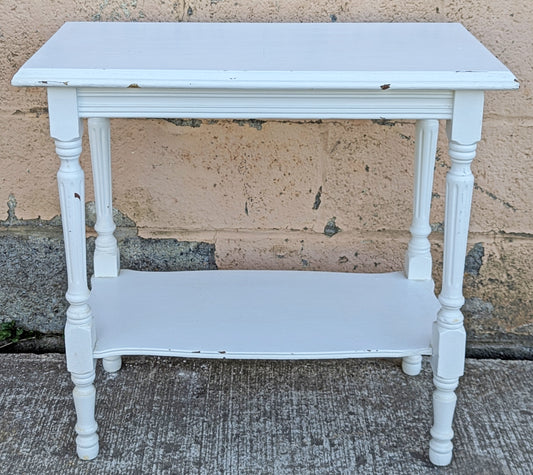 Antique Vintage Old Reclaimed Salvaged Carved Shabby Chic Style SOLID Wood Wooden End Painted Side Hall Shelf Accent 2 Tier Table Stand