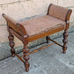 Antique Vintage Old Reclaimed Salvaged Thomasville Victorian Carved SOLID Wood Wooden Arm Bench Settee Chair Stool Lounge Fabric Seat