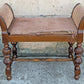 Antique Vintage Old Reclaimed Salvaged Thomasville Victorian Carved SOLID Wood Wooden Arm Bench Settee Chair Stool Lounge Fabric Seat
