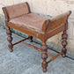 Antique Vintage Old Reclaimed Salvaged Thomasville Victorian Carved SOLID Wood Wooden Arm Bench Settee Chair Stool Lounge Fabric Seat