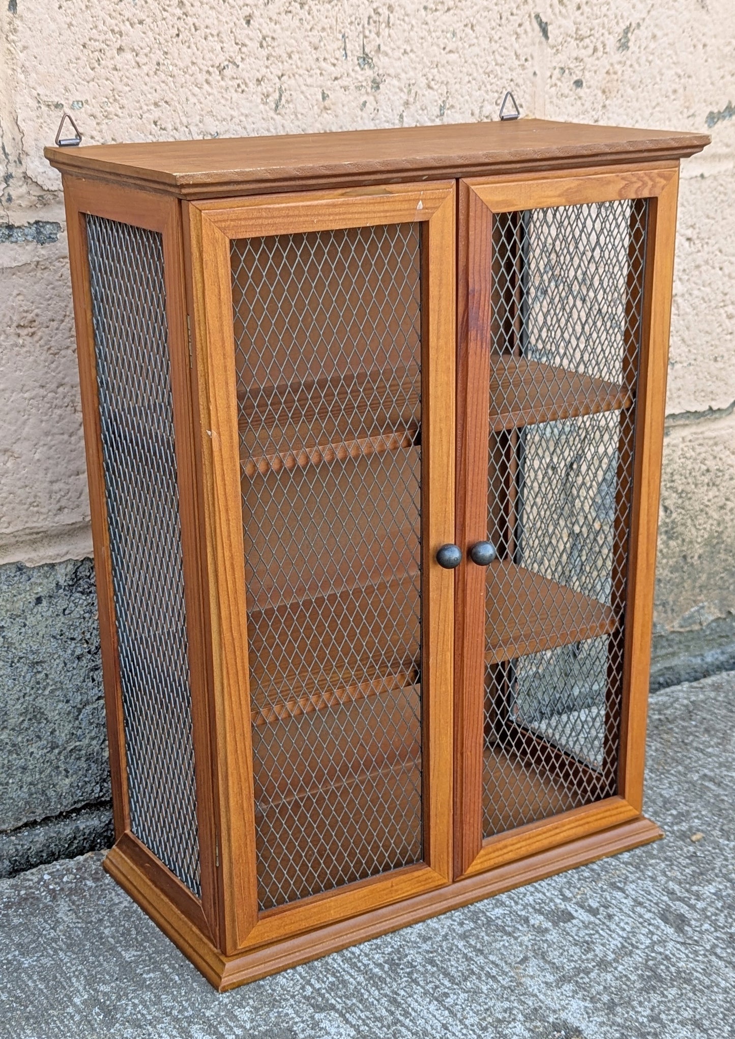 Vintage Antique Old Reclaimed Salvaged SOLID Wood Wooden Wall Mounted Hanging Cabinet Door Window Shelf Cupboard Holder Grille Wire