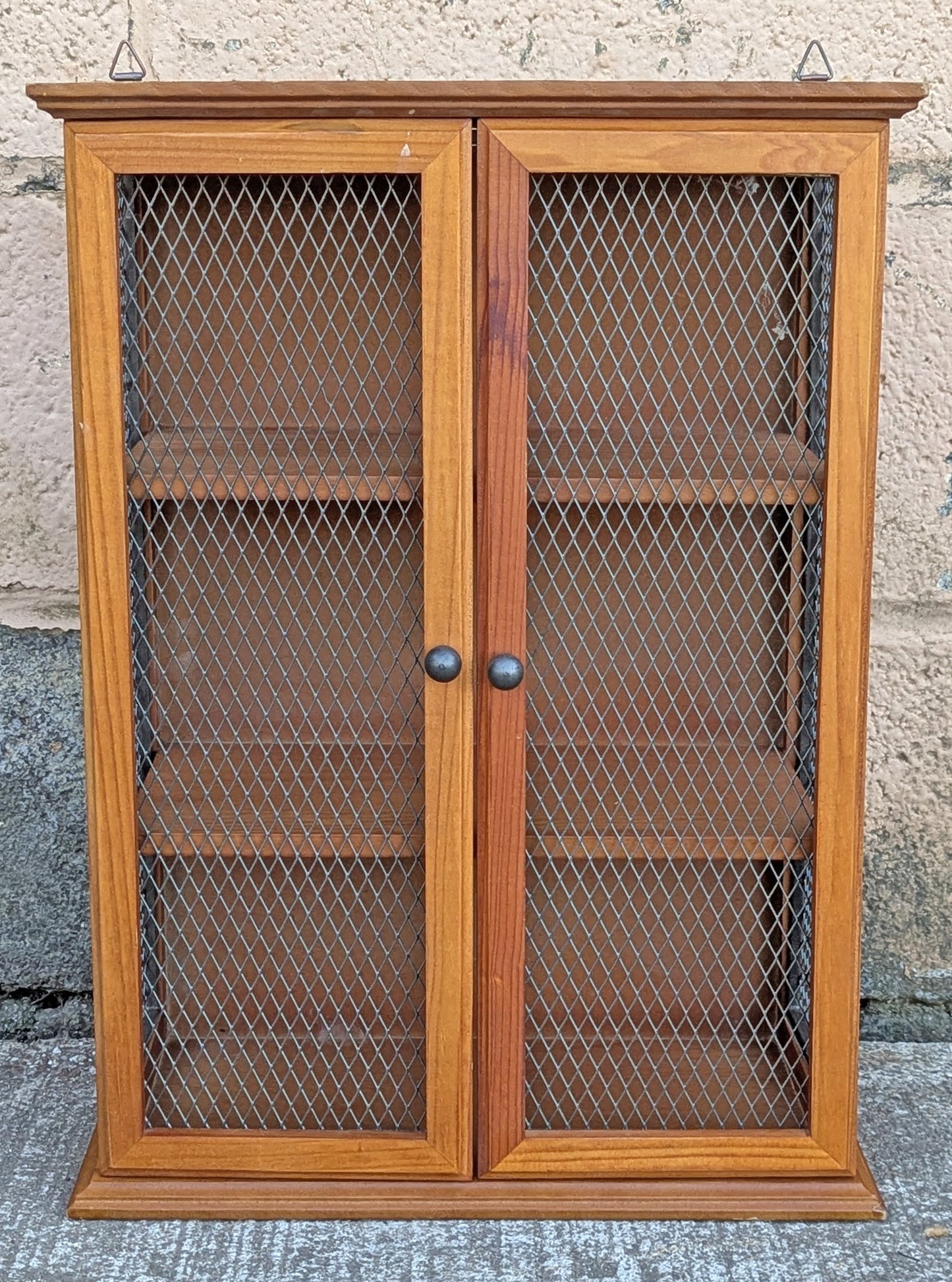 Vintage Antique Old Reclaimed Salvaged SOLID Wood Wooden Wall Mounted Hanging Cabinet Door Window Shelf Cupboard Holder Grille Wire