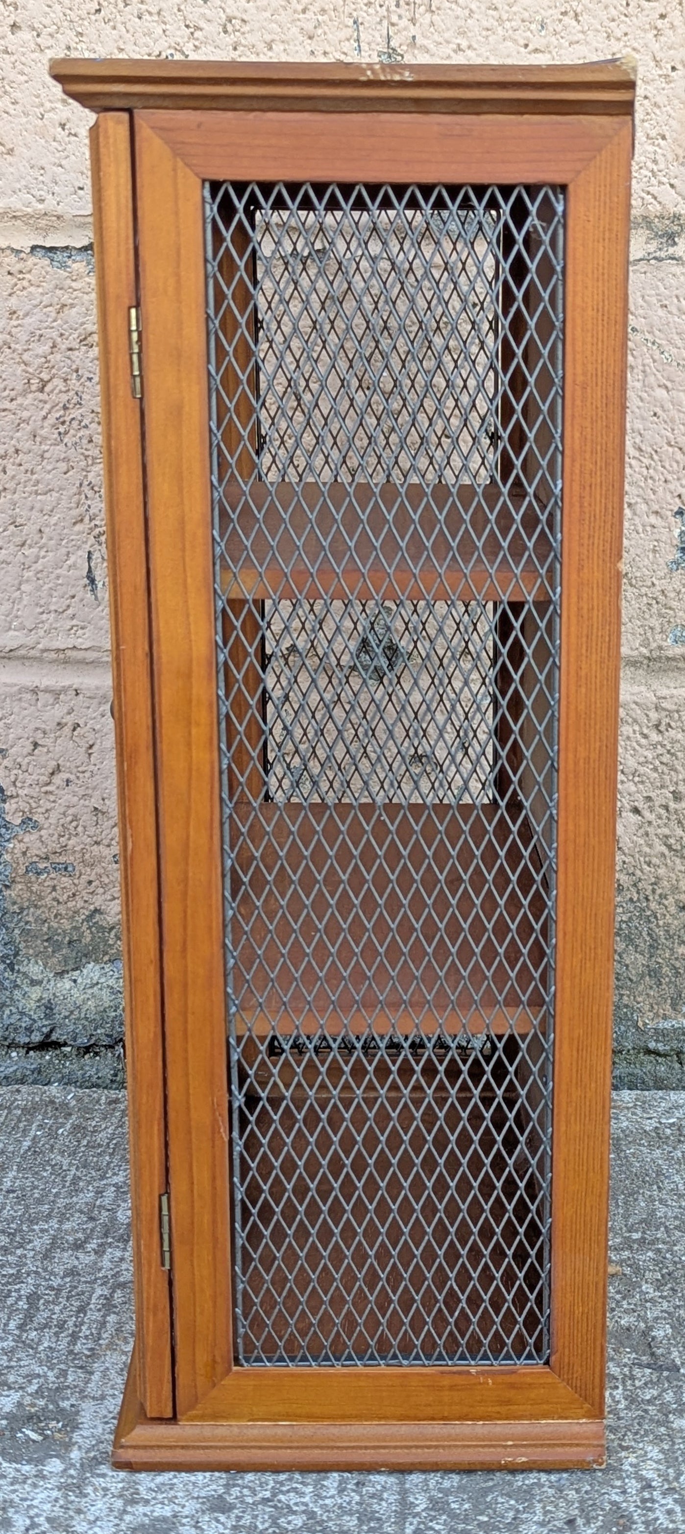 Vintage Antique Old Reclaimed Salvaged SOLID Wood Wooden Wall Mounted Hanging Cabinet Door Window Shelf Cupboard Holder Grille Wire