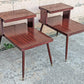 Pair of Vintage Antique Old Mid Century Atomic Era SOLID Wooden Wood & Formica Wooden 2 Tier End Side Accent Lamp Tables Night Stand Shelf