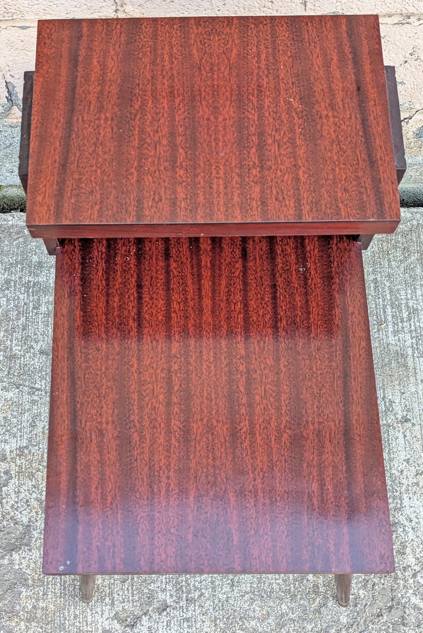 Pair of Vintage Antique Old Mid Century Atomic Era SOLID Wooden Wood & Formica Wooden 2 Tier End Side Accent Lamp Tables Night Stand Shelf