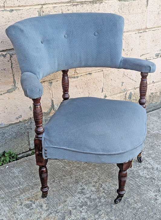 Antique Vintage Old Reclaimed Salvaged SOLID Hard Wood Wooden Fabric Upholstery Upholstered Armrest Armchair Side Lounge Seat Corner Tub Barrel Cushion Chair