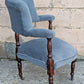 Antique Vintage Old Reclaimed Salvaged SOLID Hard Wood Wooden Fabric Upholstery Upholstered Armrest Armchair Side Lounge Seat Corner Tub Barrel Cushion Chair
