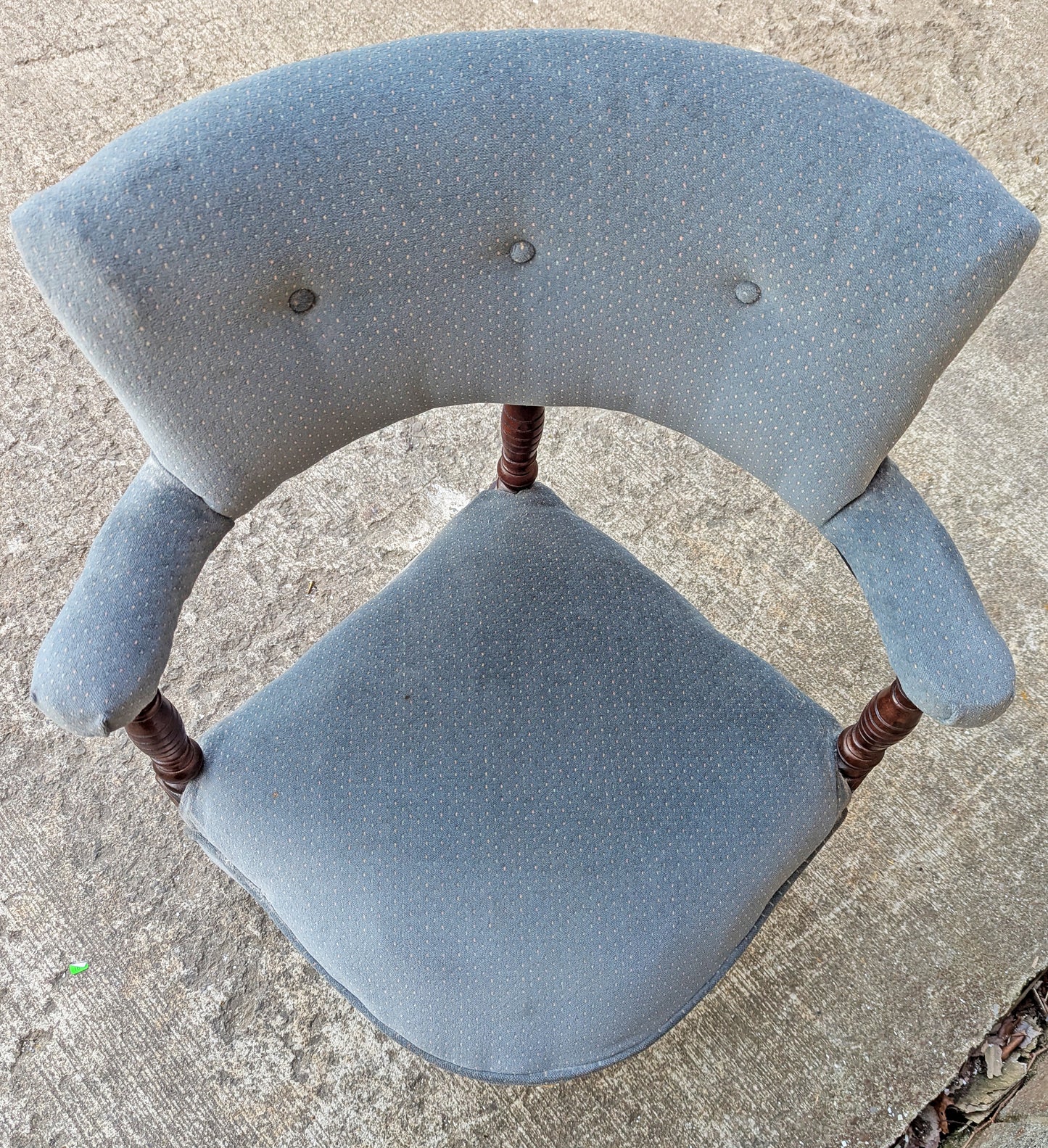 Antique Vintage Old Reclaimed Salvaged SOLID Hard Wood Wooden Fabric Upholstery Upholstered Armrest Armchair Side Lounge Seat Corner Tub Barrel Cushion Chair