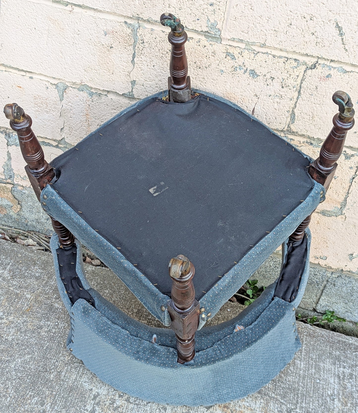 Antique Vintage Old Reclaimed Salvaged SOLID Hard Wood Wooden Fabric Upholstery Upholstered Armrest Armchair Side Lounge Seat Corner Tub Barrel Cushion Chair