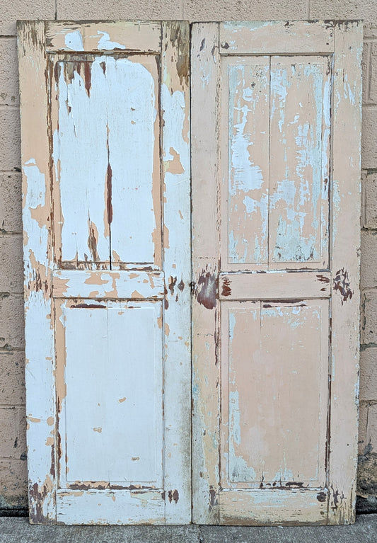 Pair 44"x69" Antique Vintage Old Reclaimed Salvaged SOLID Wood Wooden Cabinet Pantry Door 2 Raised Panels