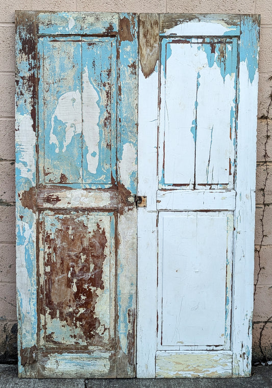 Pair 44"x69" Antique Vintage Old Reclaimed Salvaged SOLID Wood Wooden Cabinet Pantry Door 2 Raised Panels
