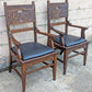 Pair Antique Vintage Old Reclaimed Salvaged Gothic Style SOLID Oak Wood Wooden Side Dining Accent Chairs Fabric Upholstered Cushion Seat