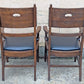 Pair Antique Vintage Old Reclaimed Salvaged Gothic Style SOLID Oak Wood Wooden Side Dining Accent Chairs Fabric Upholstered Cushion Seat