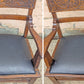 Pair Antique Vintage Old Reclaimed Salvaged Gothic Style SOLID Oak Wood Wooden Side Dining Accent Chairs Fabric Upholstered Cushion Seat