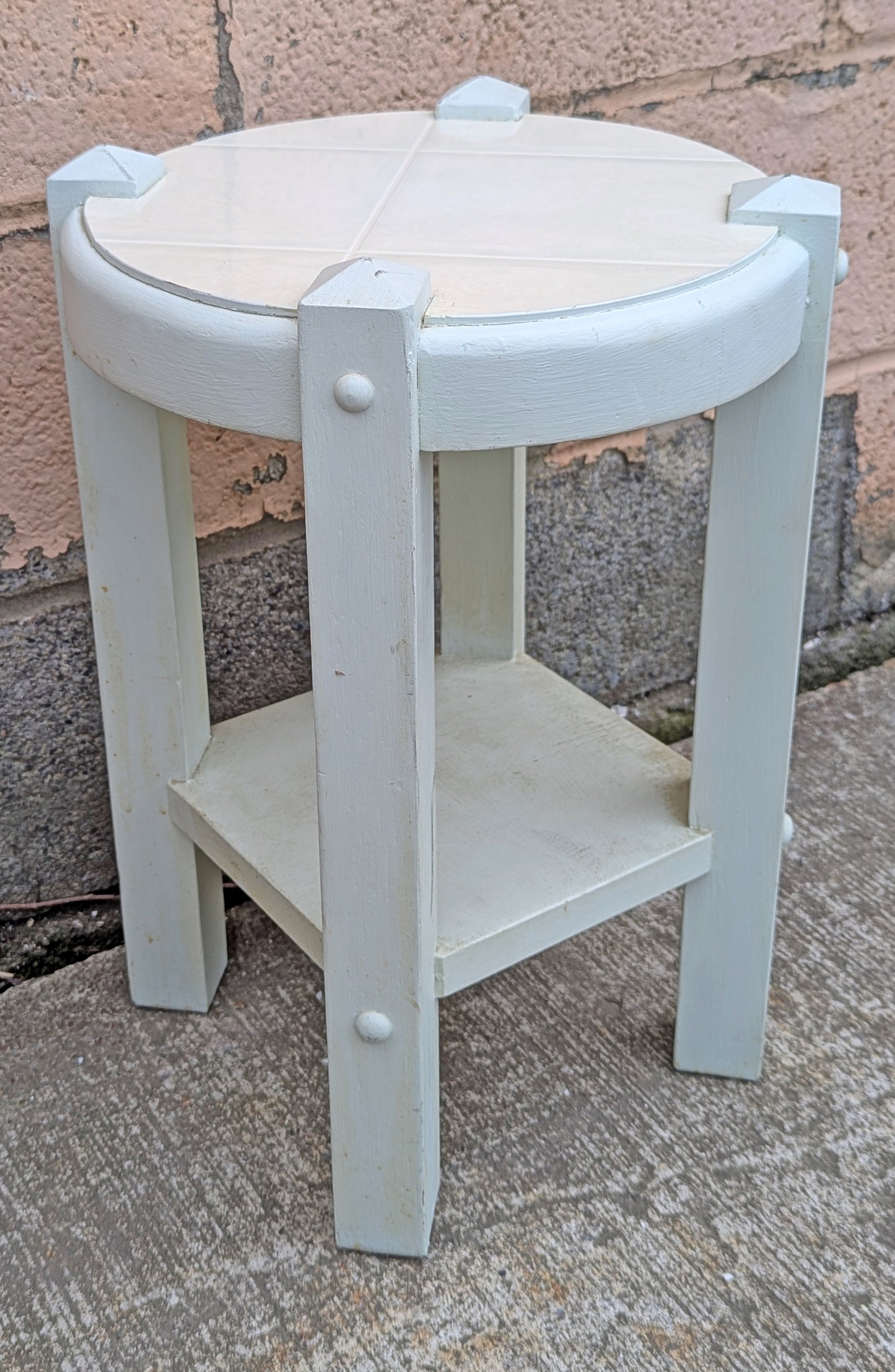 Vintage Antique Old Handmade Handcrafted SOLID Wood Wooden Primitive Style Shelf Plant Stand End Accent Table Nightstand