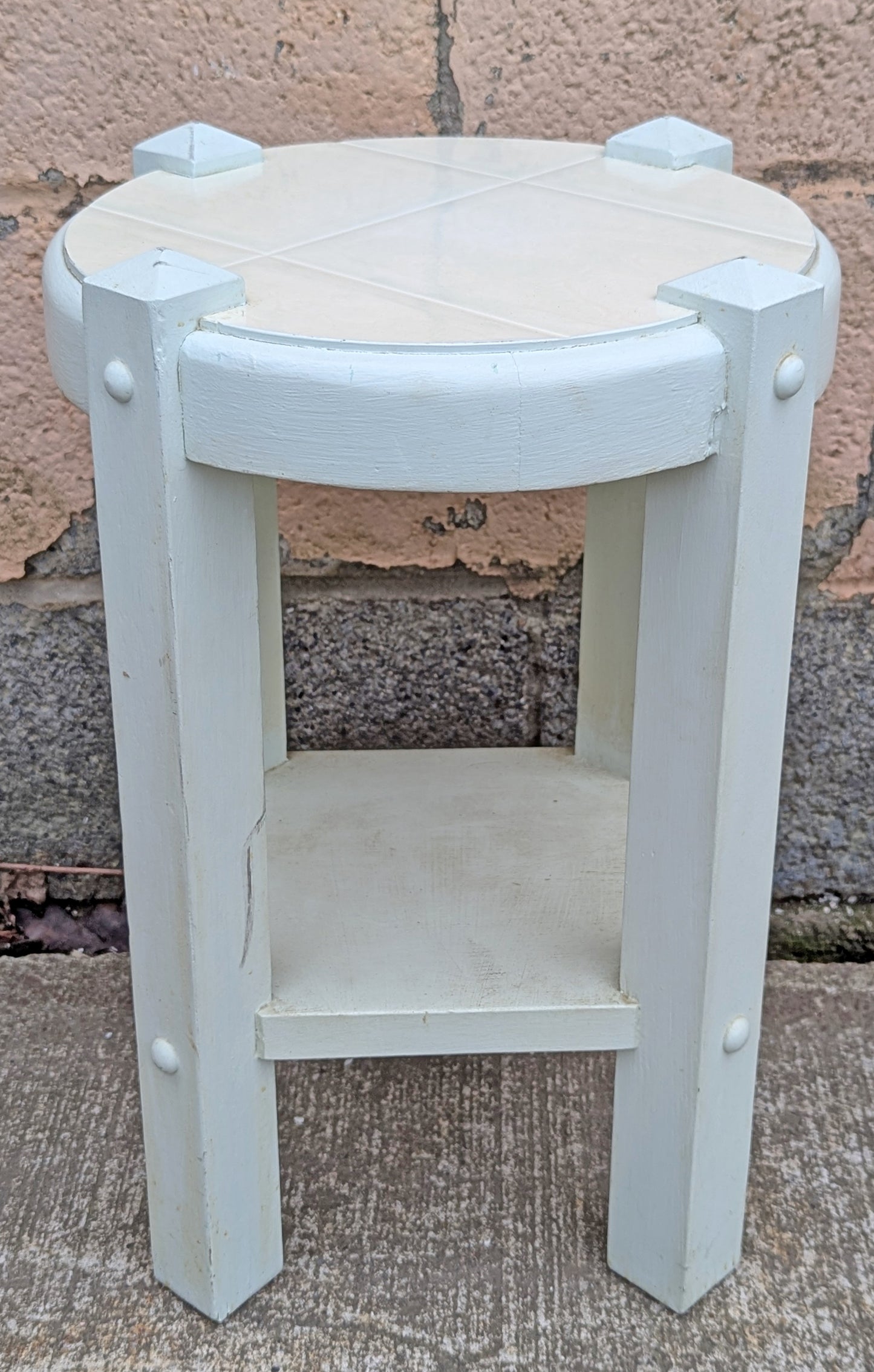 Vintage Antique Old Handmade Handcrafted SOLID Wood Wooden Primitive Style Shelf Plant Stand End Accent Table Nightstand