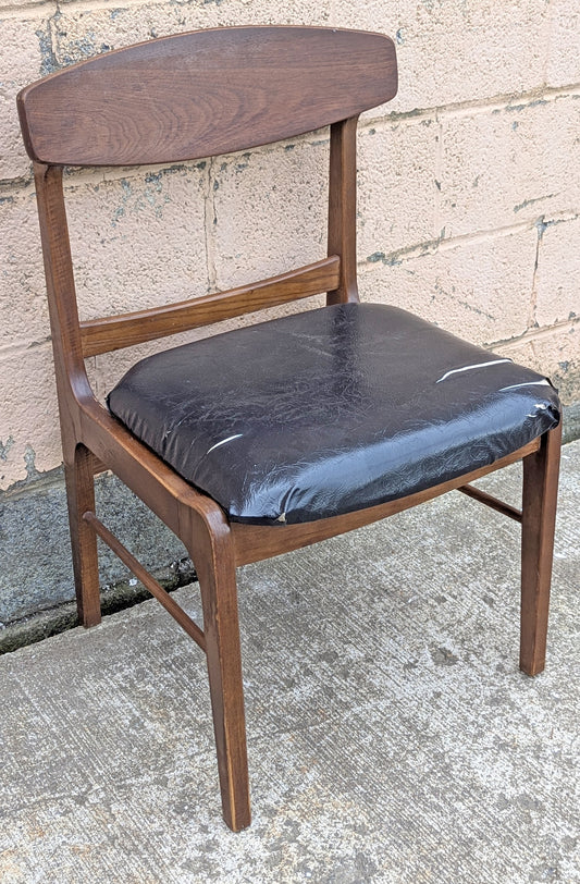 Vintage Antique Reclaimed Salvaged Mid-Century Modern SOLID Walnut Wood Wooden Side Dining Lounge Accent Chair Upholstered Vinyl Fabric Seat