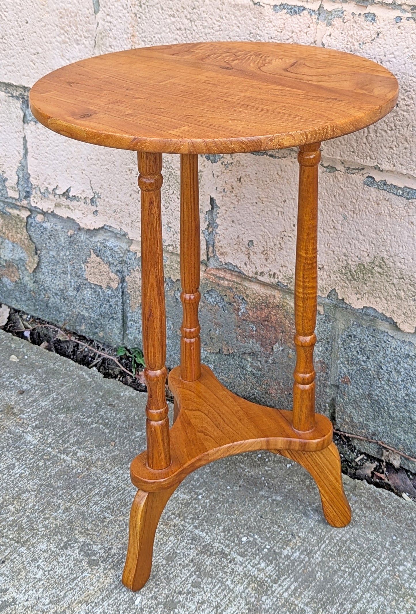 17" Round Vintage Antique Old SOLID Wood Wooden Side End Accent Foyer Pedestal Table Lamp Plant Table Shelf Stand