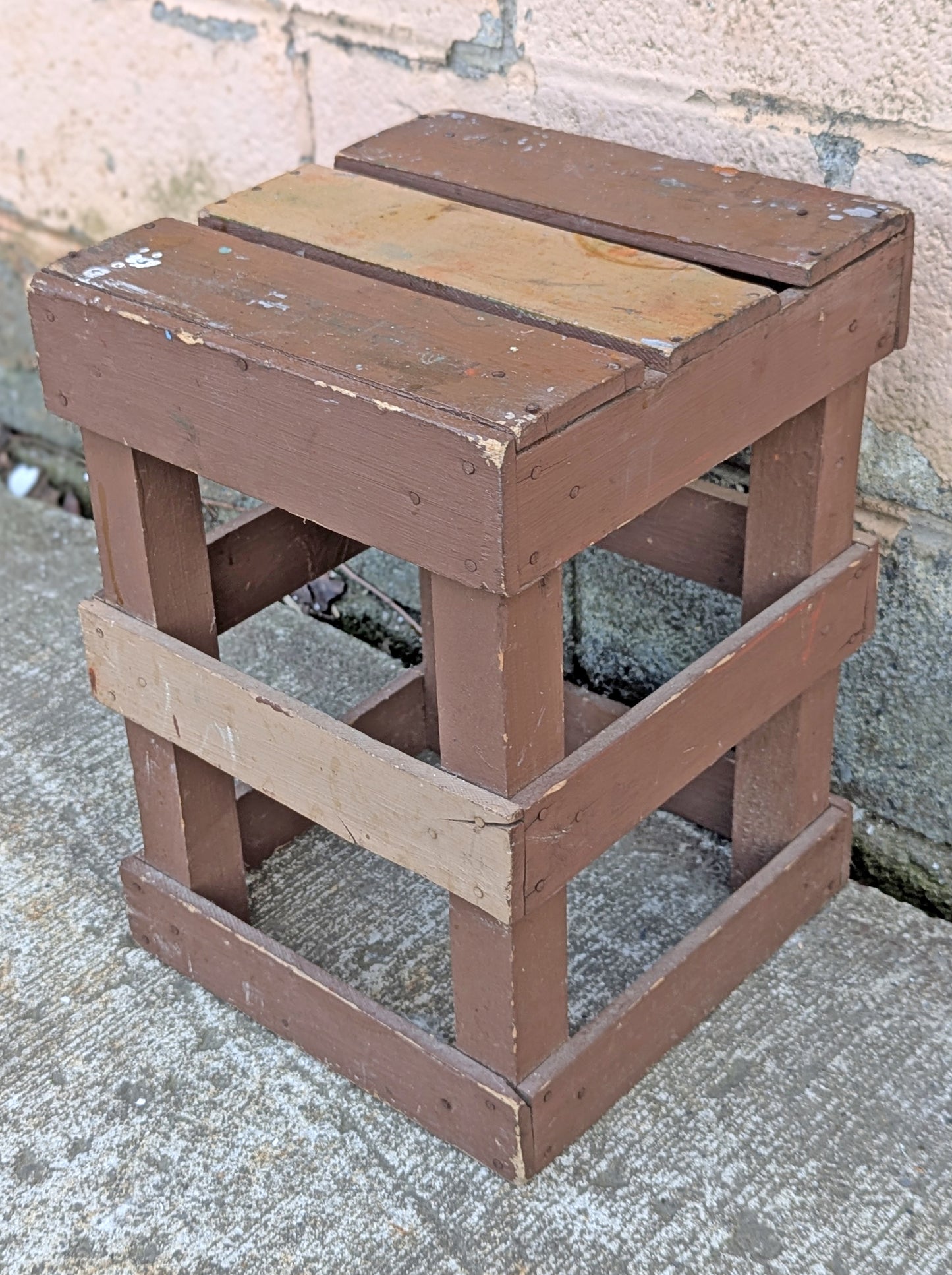 Vintage Antique Old Reclaimed Salvaged SOLID Wood Wooden Crate Box Bin Table Foot Step Stool Plant Stand Side Accent Chair Seat Garden Bench
