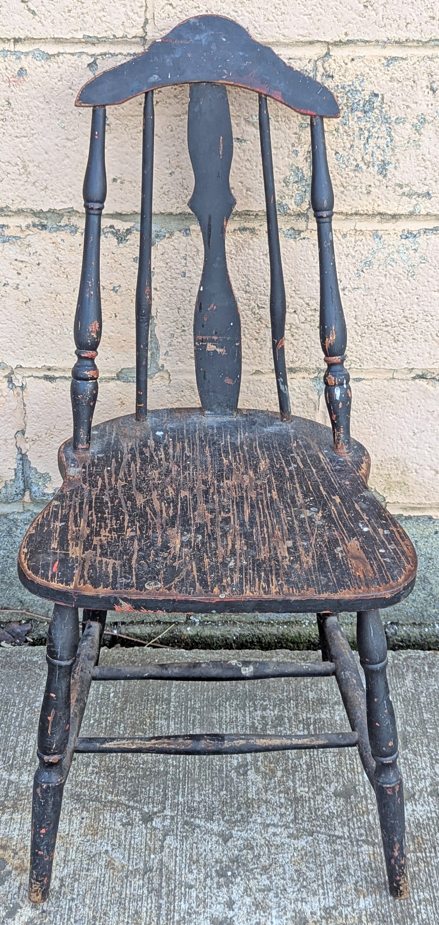 Antique Vintage Old Reclaimed Salvaged Shabby Chic Distressed Windsor Solid Hardwood Wood Wooden Spindle Back Dining Side Accent Chair
