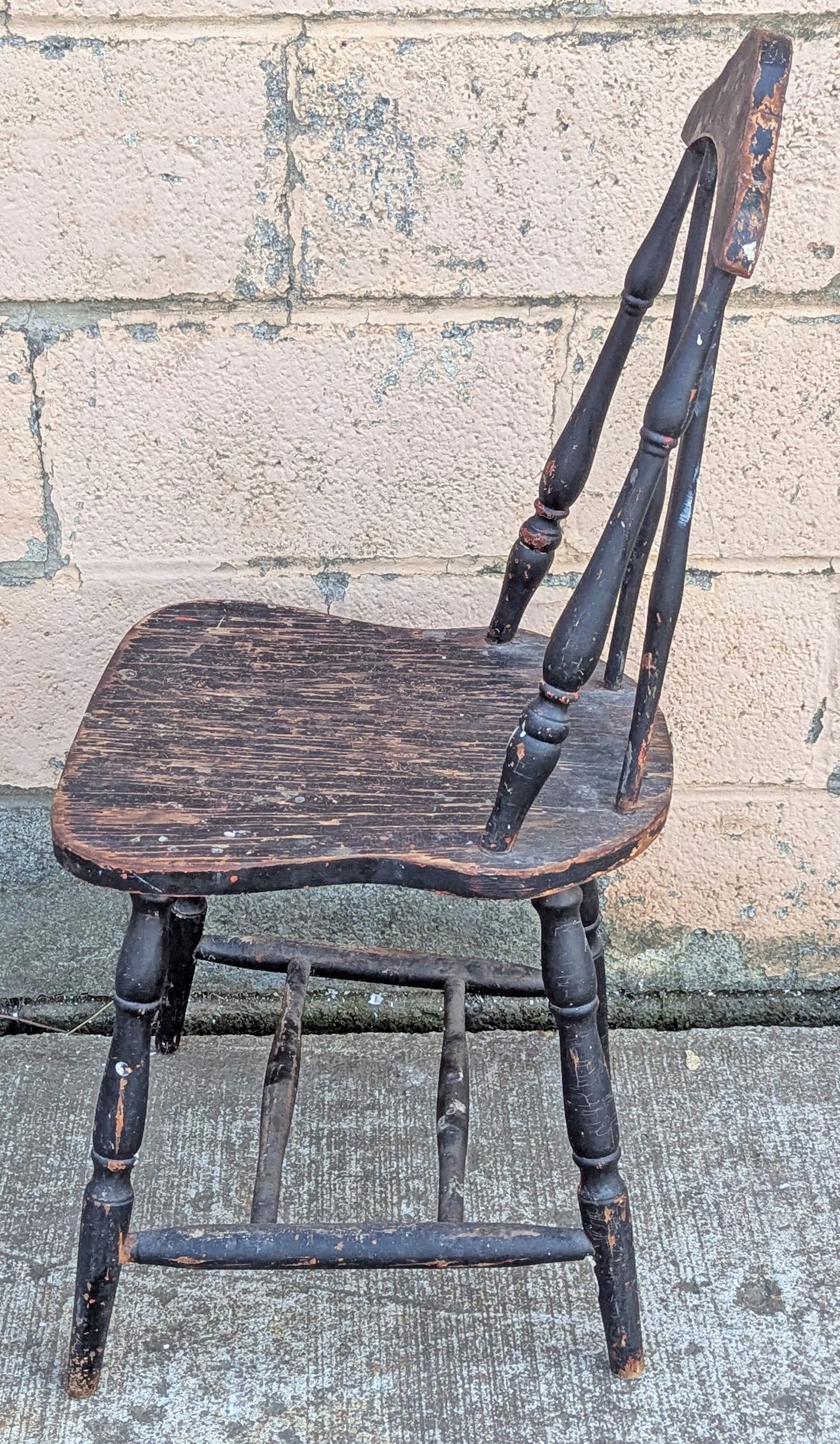 Antique Vintage Old Reclaimed Salvaged Shabby Chic Distressed Windsor Solid Hardwood Wood Wooden Spindle Back Dining Side Accent Chair