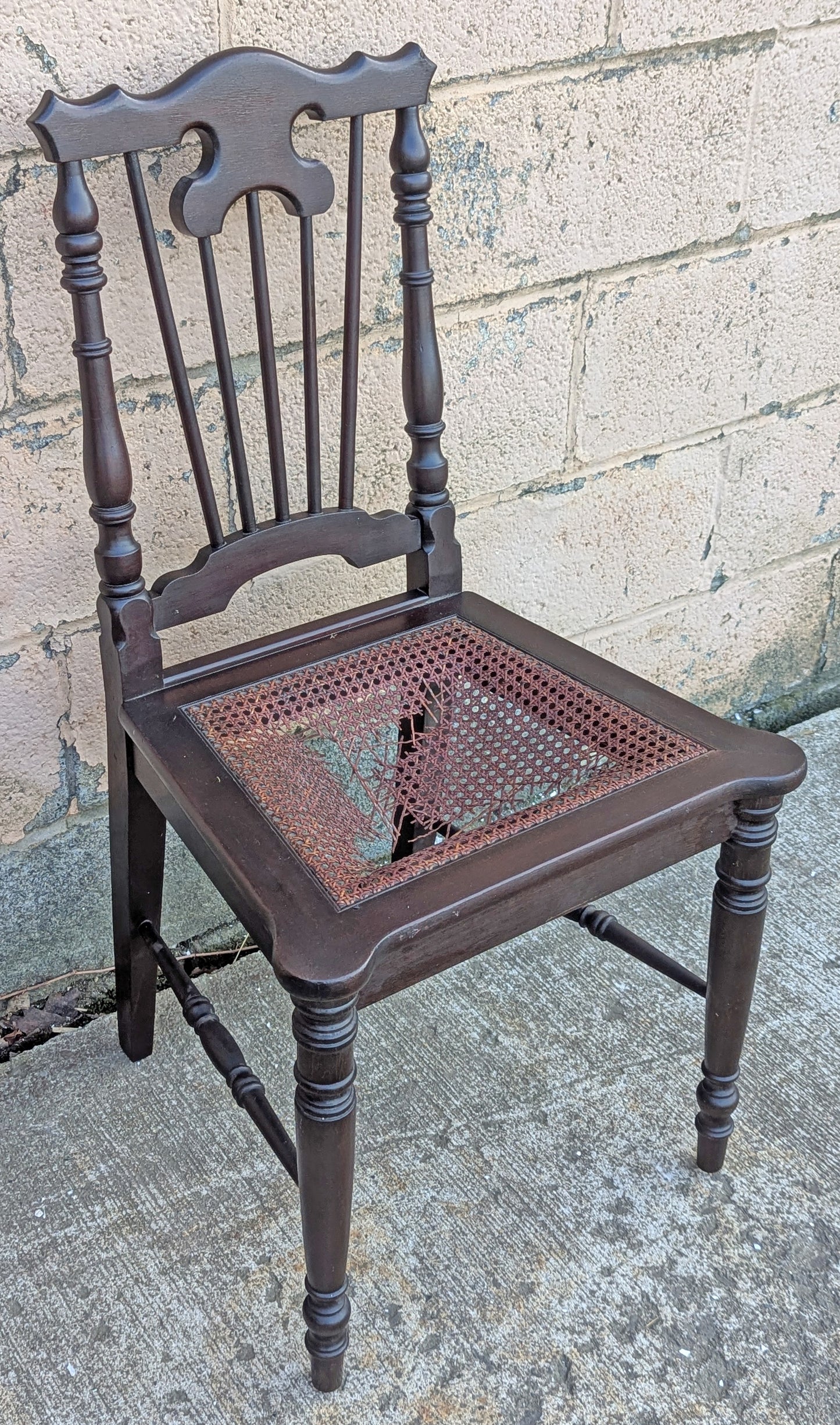 Antique Vintage Old Victorian Eastlake SOLID Wood Wooden Carved Side Dining Accent Desk Chair Caned Cane Seat