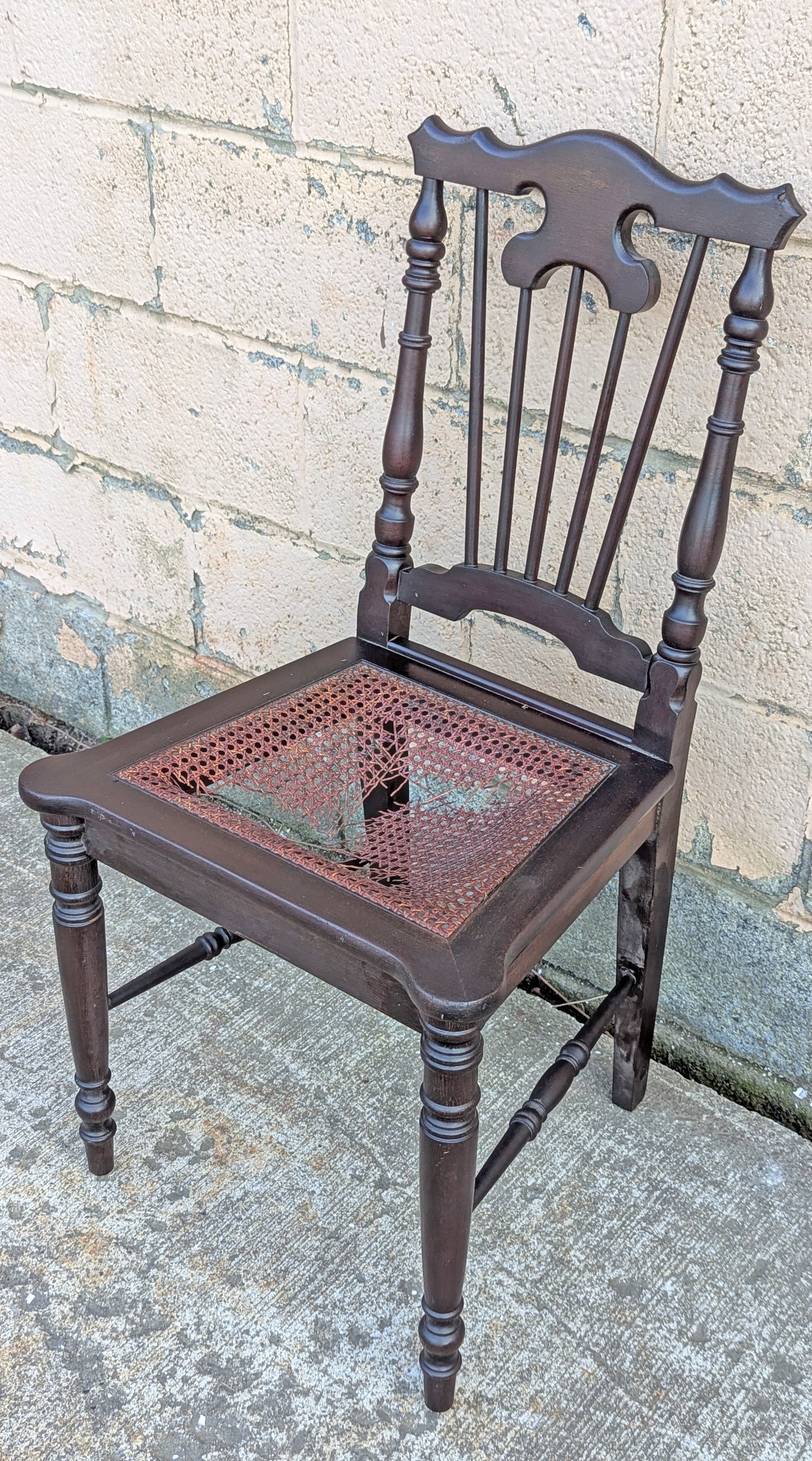 Antique Vintage Old Victorian Eastlake SOLID Wood Wooden Carved Side Dining Accent Desk Chair Caned Cane Seat