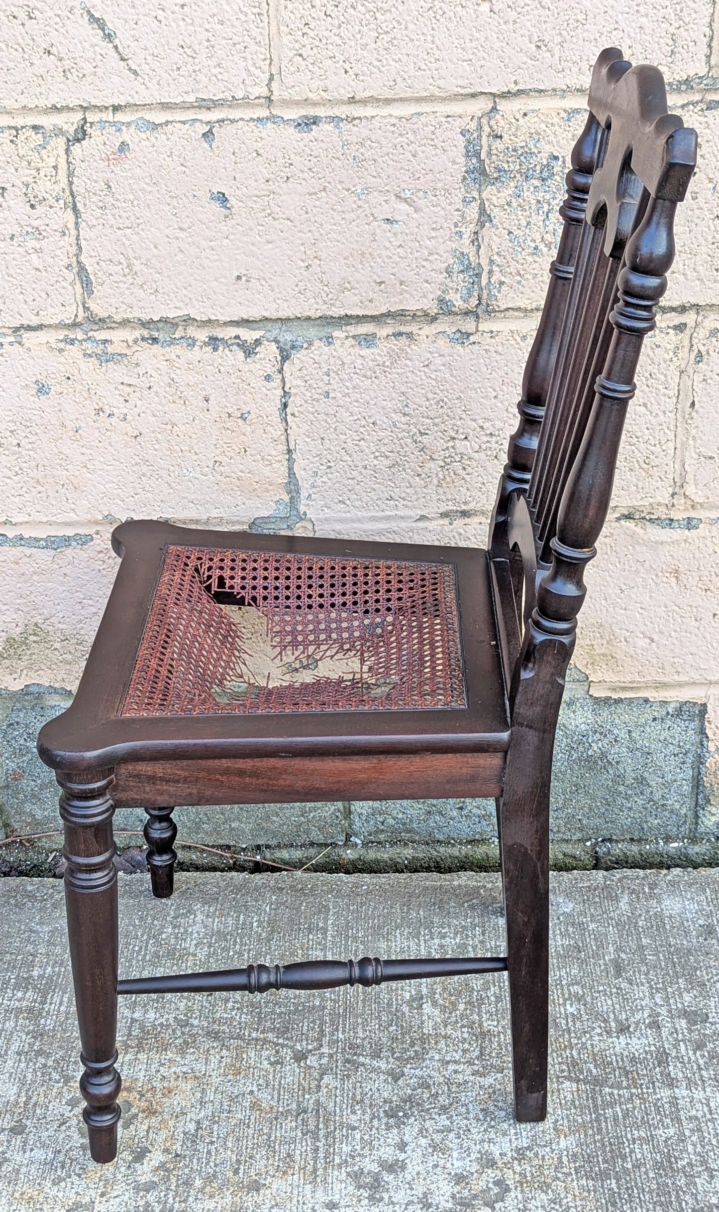 Antique Vintage Old Victorian Eastlake SOLID Wood Wooden Carved Side Dining Accent Desk Chair Caned Cane Seat