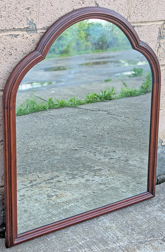 38"H Antique Vintage Old Solid Wood Wooden Hanging Wall Mounted Mount Arched Arch Mirror Glass Carvings Ornate Decorative