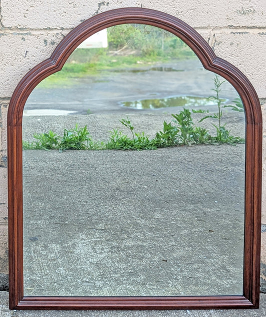 38"H Antique Vintage Old Solid Wood Wooden Hanging Wall Mounted Mount Arched Arch Mirror Glass Carvings Ornate Decorative