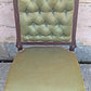 Antique Vintage Old Solid Hardwood Wooden Medallion Side Dining Lounge Accent Chair Upholstered Upholstery Tufted Green Fabric Seat Bergerie