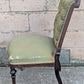 Antique Vintage Old Solid Hardwood Wooden Medallion Side Dining Lounge Accent Chair Upholstered Upholstery Tufted Green Fabric Seat Bergerie