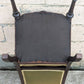 Antique Vintage Old Solid Hardwood Wooden Medallion Side Dining Lounge Accent Chair Upholstered Upholstery Tufted Green Fabric Seat Bergerie