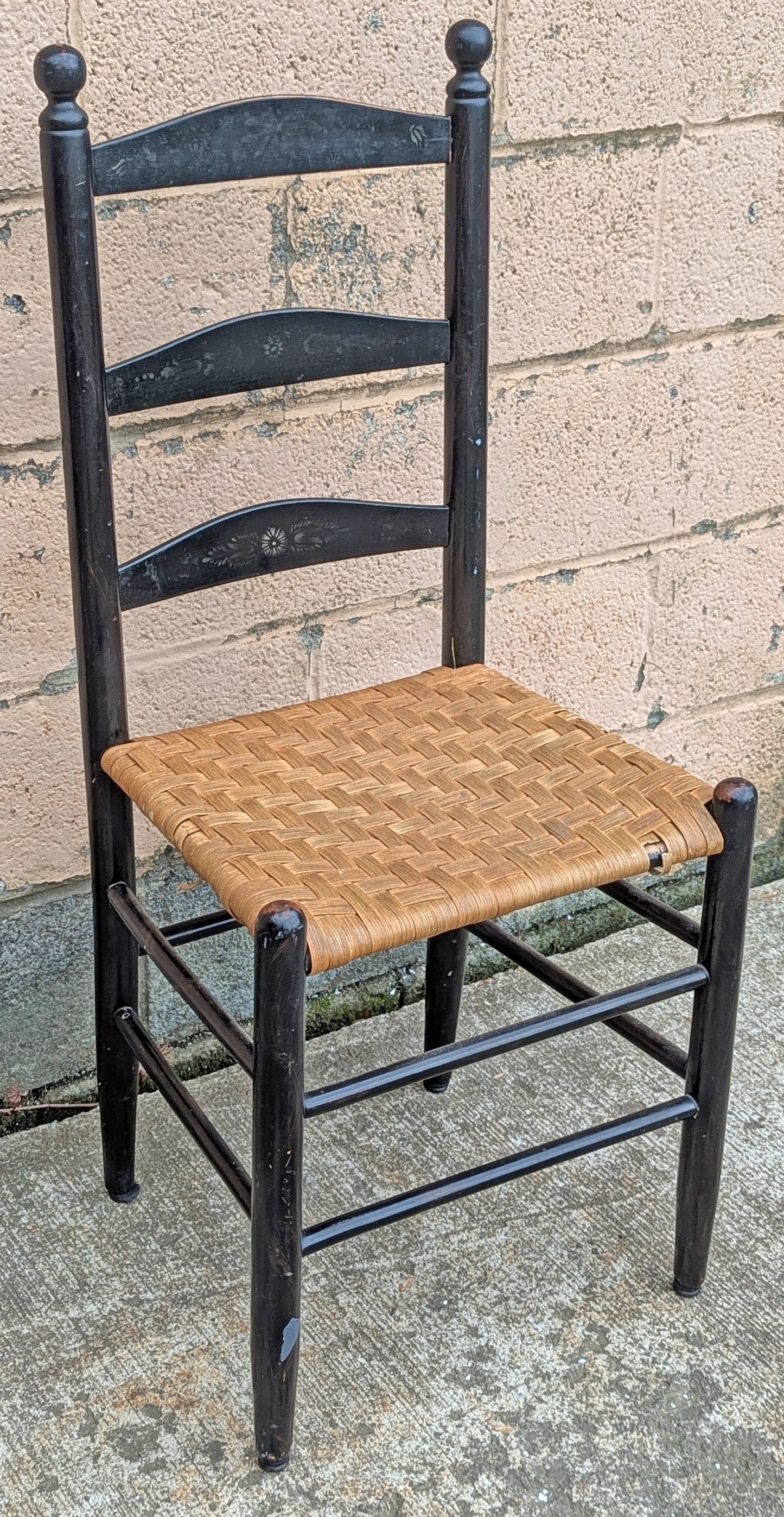 Antique Shaker Style Old Ladderback Reclaimed Salvaged SOLID Hardwood Wood Wooden Dining Accent Side Woven Rattan Chair Seat
