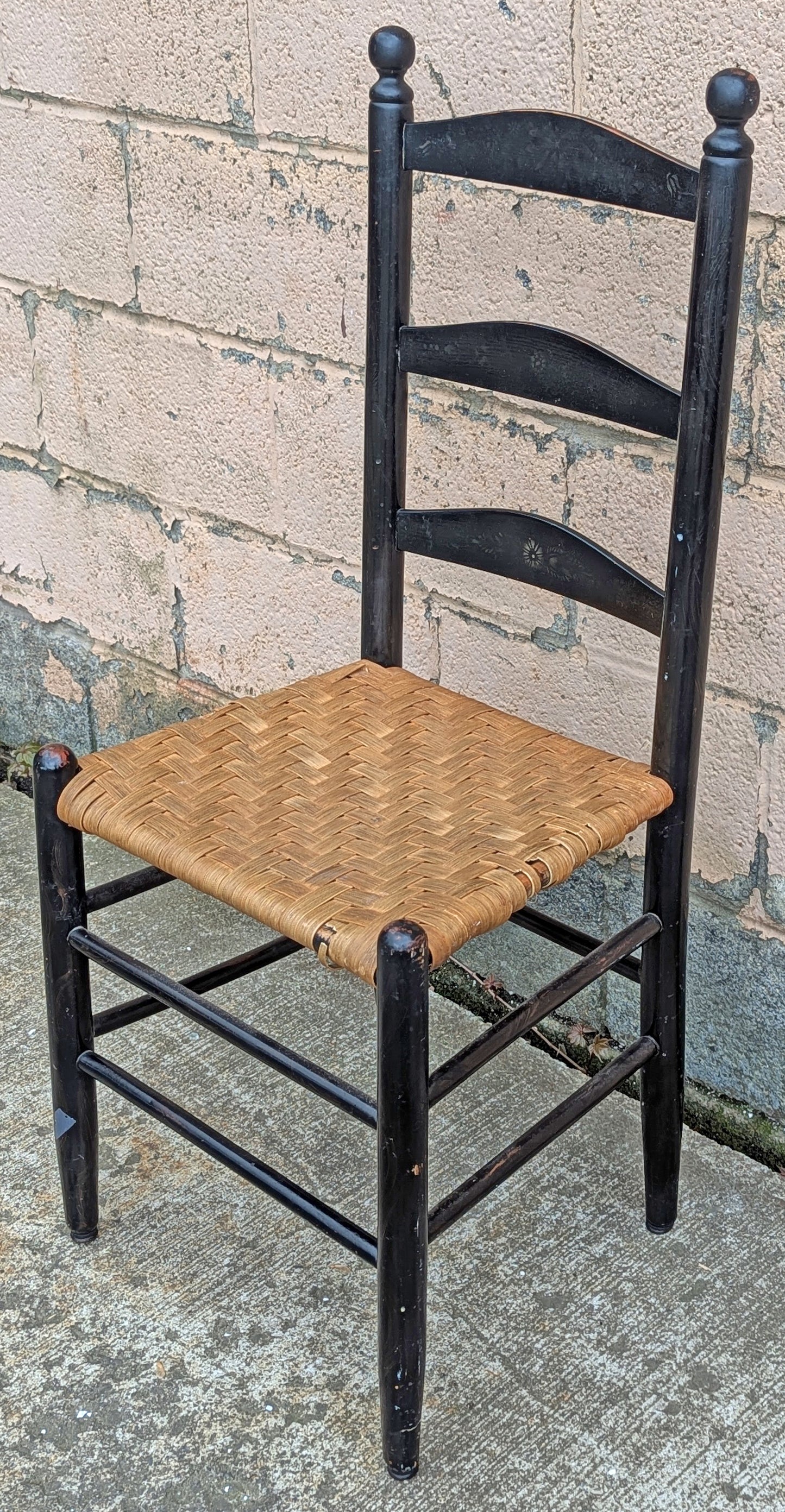 Antique Shaker Style Old Ladderback Reclaimed Salvaged SOLID Hardwood Wood Wooden Dining Accent Side Woven Rattan Chair Seat