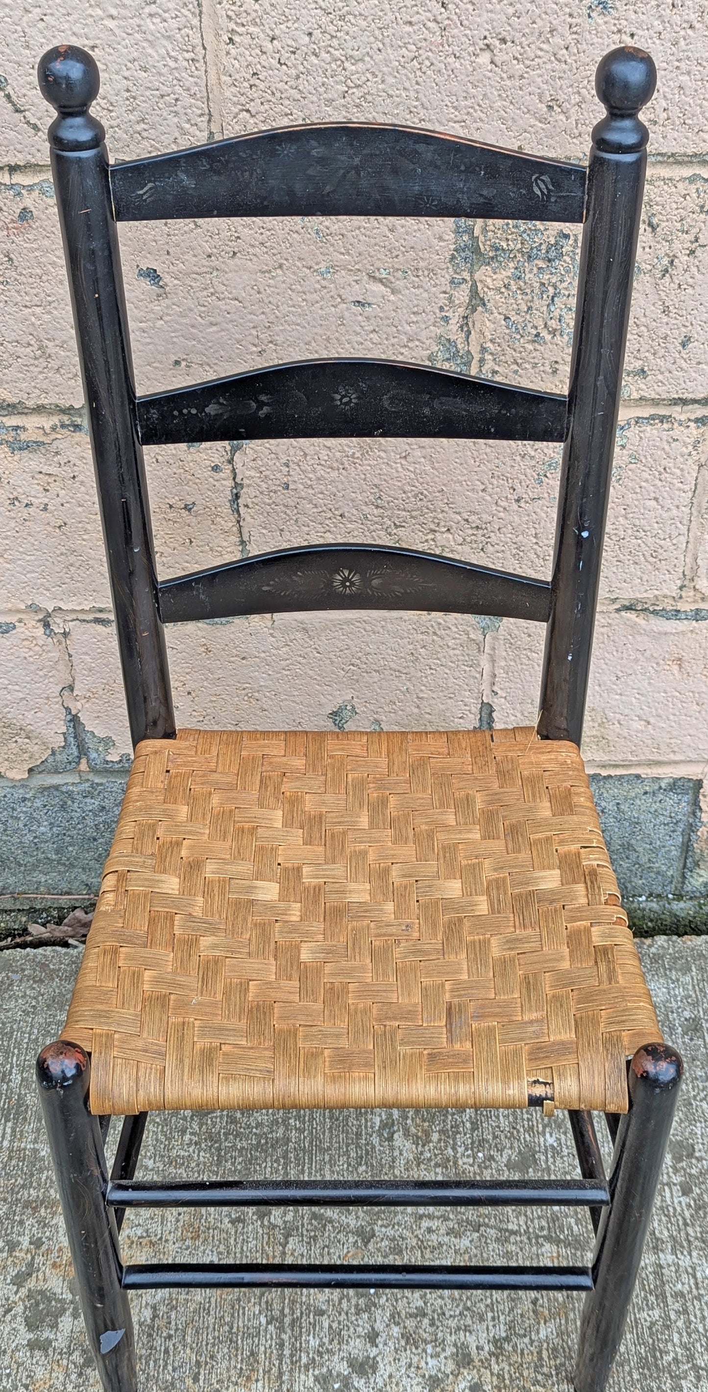 Antique Shaker Style Old Ladderback Reclaimed Salvaged SOLID Hardwood Wood Wooden Dining Accent Side Woven Rattan Chair Seat