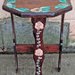 Antique Vintage Old Reclaimed Handmade Handcrafted Solid Wood Wooden Octagon Octagonal Floral Painted Lamp End Side Accent Table Plant Stand Stool Arts & Crafts Mission Style