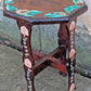 Antique Vintage Old Reclaimed Handmade Handcrafted Solid Wood Wooden Octagon Octagonal Floral Painted Lamp End Side Accent Table Plant Stand Stool Arts & Crafts Mission Style