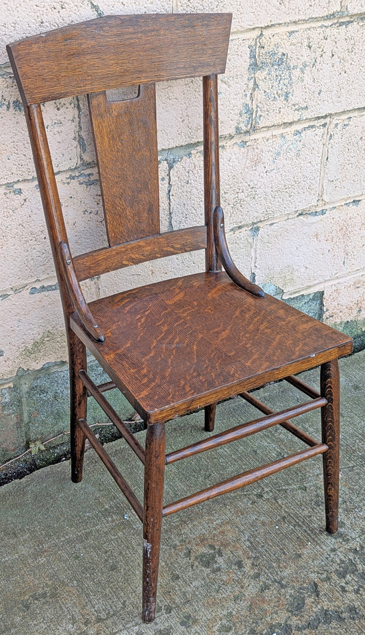 Antique Old Reclaimed Salvaged Country Farmhouse SOLID Quartersawn Oak Wood Wooden Slat Back Side Accent Dining Ladderback Chair Seat