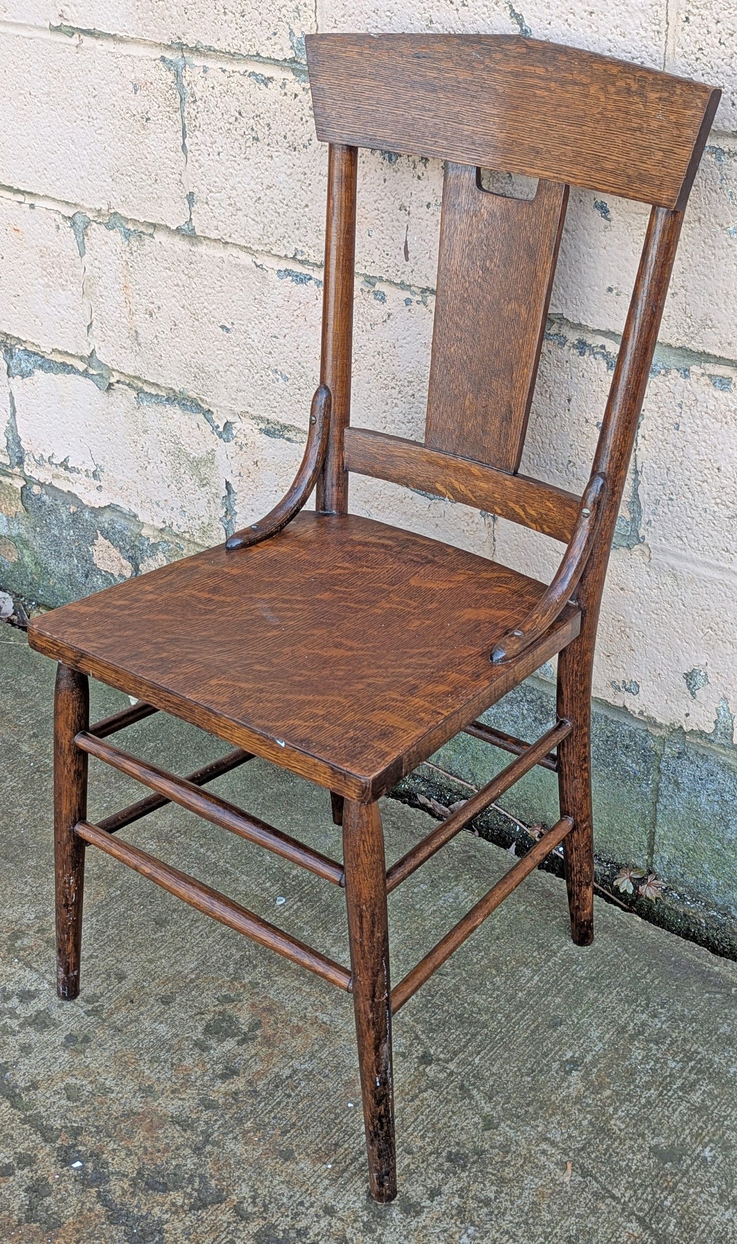 Antique Old Reclaimed Salvaged Country Farmhouse SOLID Quartersawn Oak Wood Wooden Slat Back Side Accent Dining Ladderback Chair Seat