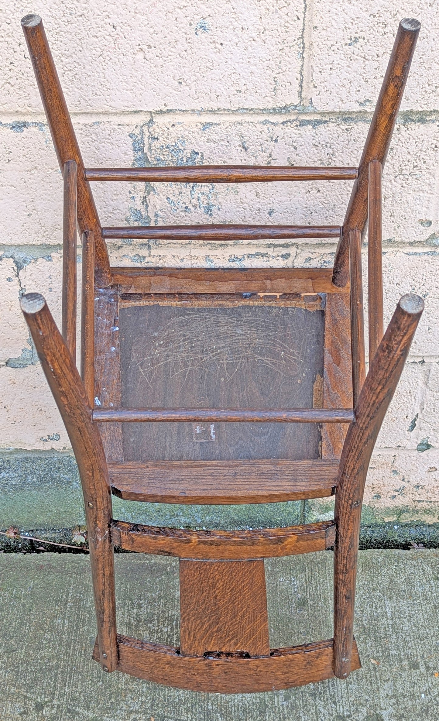 Antique Old Reclaimed Salvaged Country Farmhouse SOLID Quartersawn Oak Wood Wooden Slat Back Side Accent Dining Ladderback Chair Seat
