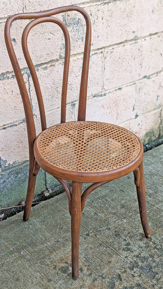 Antique Vintage .,Old Thonet Reclaimed Salvaged SOLID Wood Wooden Curved Bentwood Side Accent Bistro Dining Chair Caned Seat