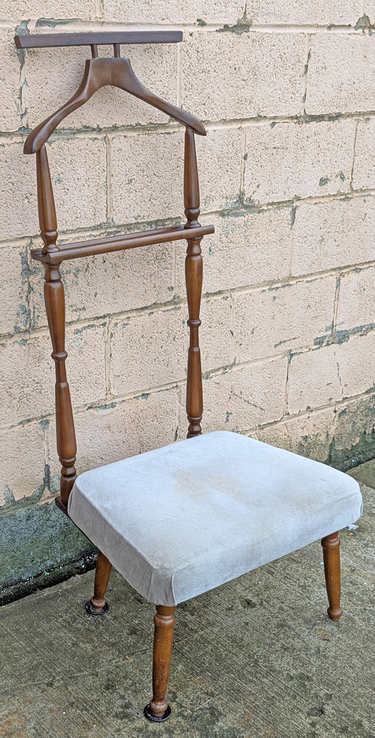 Vintage Antique Old Reclaimed Salvaged SOLID Wood Wooden Side Accent Dressing Butler Valet Gentlemans Chair Fabric Upholstered Seat
