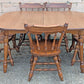 Vintage Antique "Hale Company" Old Reclaimed Salvaged SOLID Maple Hard Wood Formica Wooden Dining Room Set Spindleback Arm Armrest Saddle Chairs Table Leaf