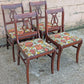 Set of 4 Antique Vintage Old Reclaimed Salvaged Lyre Back SOLID Mahogany Wood Wooden Dining Side Accent Chairs Nautical Fabric Seats
