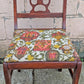 Set of 4 Antique Vintage Old Reclaimed Salvaged Lyre Back SOLID Mahogany Wood Wooden Dining Side Accent Chairs Nautical Fabric Seats