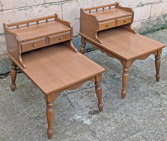 Pair of Vintage Antique Old Mid Century Mersman SOLID Wooden Wood & Formica Wooden 2 Tier End Side Accent Lamp Tables Night Stand Shelf