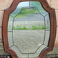 Vintage Antique Old Reclaimed Salvaged Solid Wood Wooden Oval Curved Serpentine Wall Mounted Mount Mirror Textured Glass Ornate Decorative