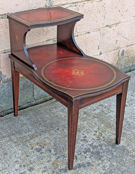 Antique Vintage Old Reclaimed Salvaged SOLID Mahogany Wood Wooden Leather Top End Side Occasional Accent Lamp Table Night Stand Nightstand