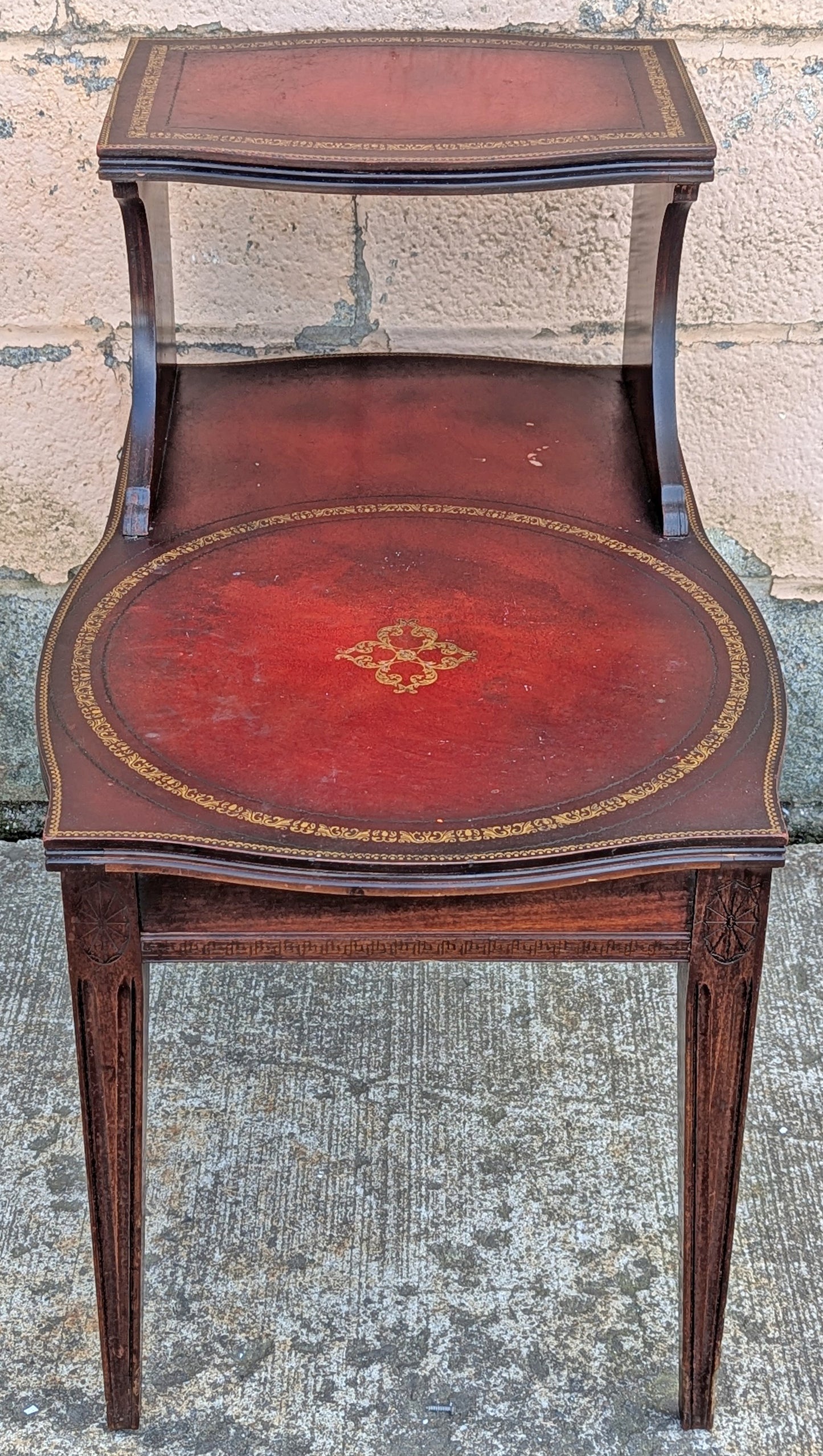 Antique Vintage Old Reclaimed Salvaged SOLID Mahogany Wood Wooden Leather Top End Side Occasional Accent Lamp Table Night Stand Nightstand